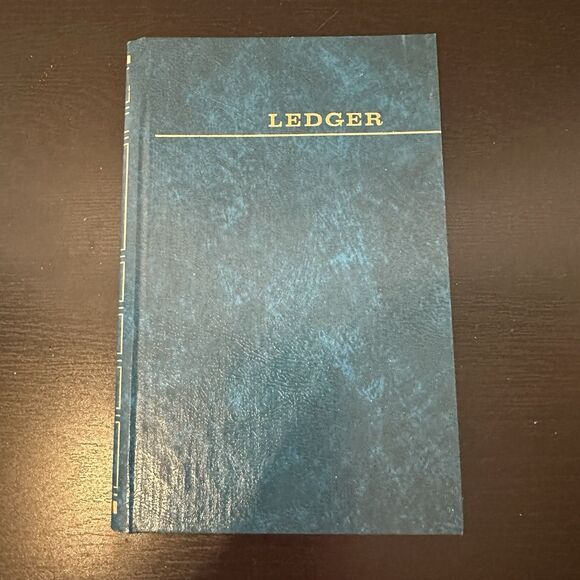 Vintage Blue Gold Bound Ledger, Vernon McMillan Blank Book W. Alphabet Grid - Picture 1 of 8